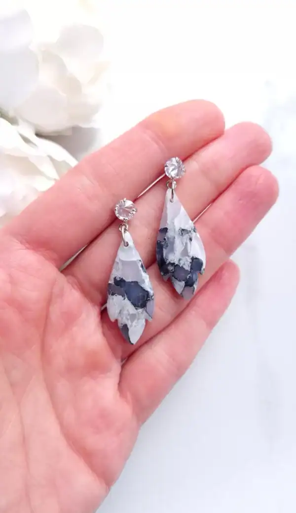 Black, White and Silver Marble Earrings | Handmade Polymer Clay Earrings | Statement Dangle Earrings