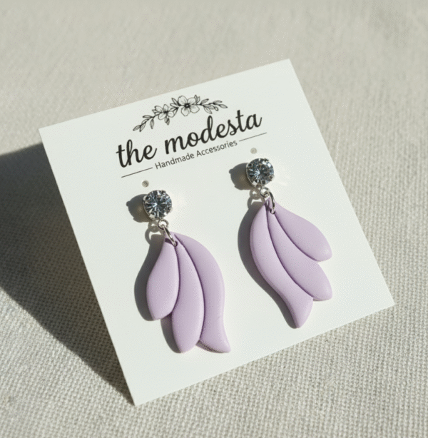 Lavender Petal Dangle Earrings with Crystal Stud