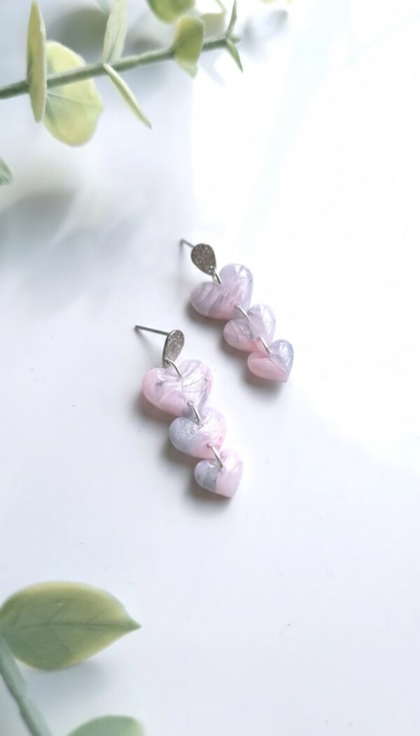 Pastel Marbled Heart Dangle Earrings: Pink & Lilac Cascade