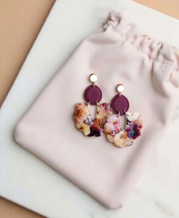 statement floral & burgundy drop earrings