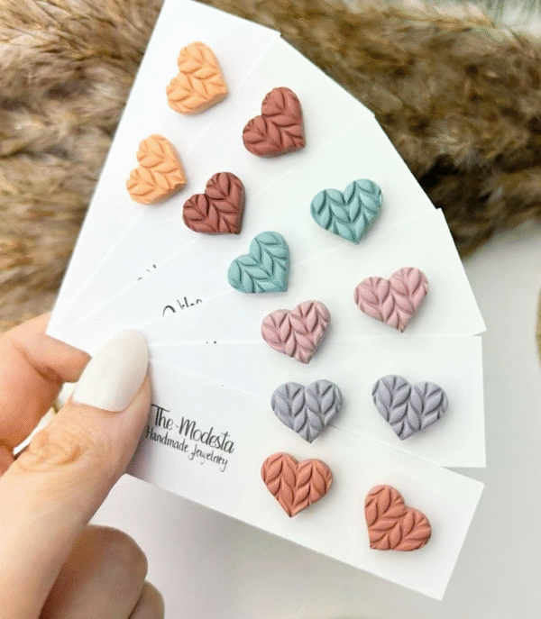 Handmade Heart Stud Earrings - Pack of 6